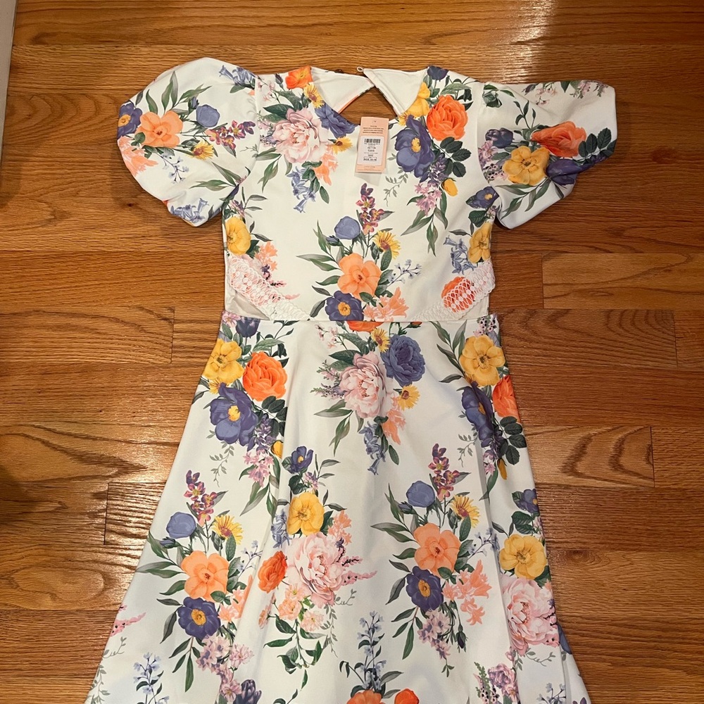 Lipsy Kids Floral Dress - White with Orange and Purple Accents